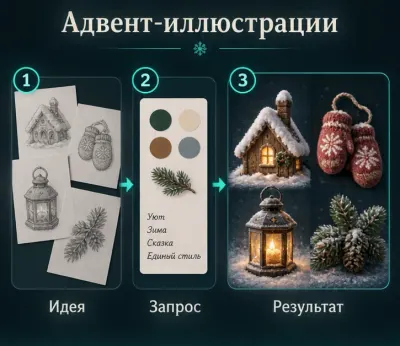 Создать иллюстрации адвент-календаря с ИИ