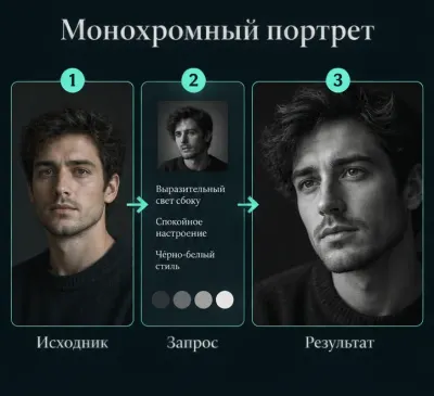 Чёрно-белый портрет по фото с ИИ
