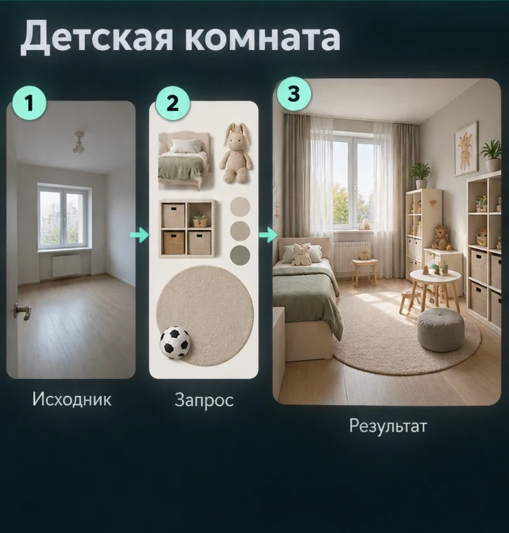 Дизайн детской комнаты по фото с ИИ: Подготовить исходник → Настроить запрос → Проверить результат