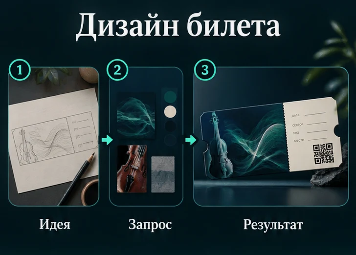 Создать дизайн билета на мероприятие с ИИ: Определить задачу → Настроить запрос → Проверить результат