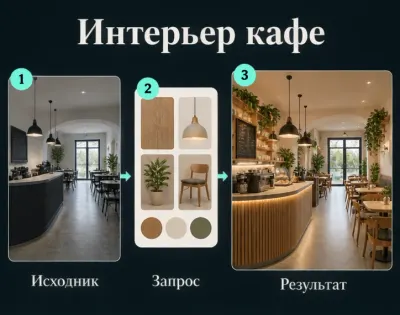 Концепт интерьера кафе по фото с ИИ