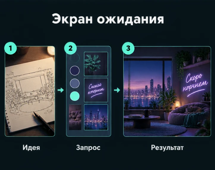 Создать экран ожидания стрима с ИИ: Определить задачу → Настроить запрос → Проверить результат