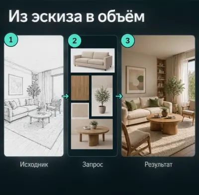 Превратить эскиз интерьера в визуализацию с ИИ