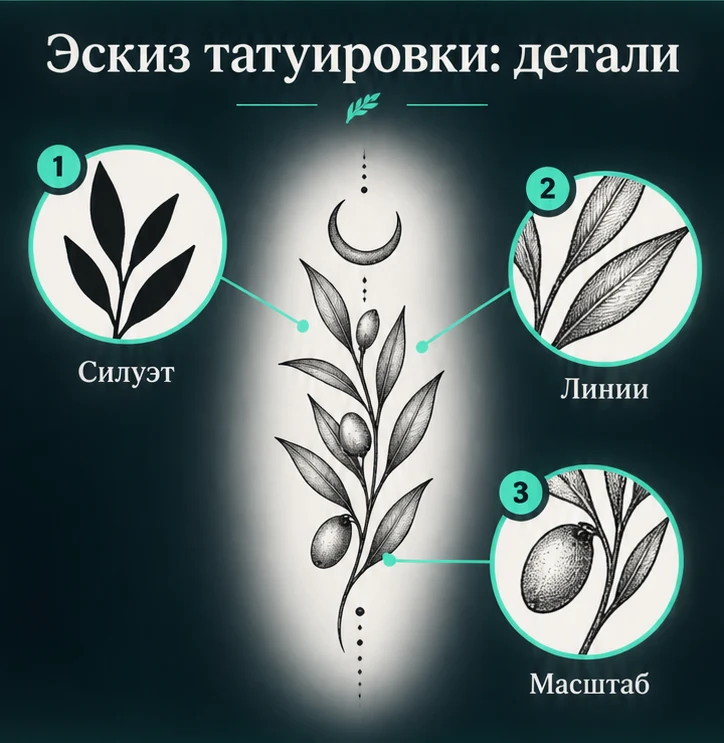 Эскиз татуировки: Силуэт, Линии, Масштаб — визуальные ориентиры проверки
