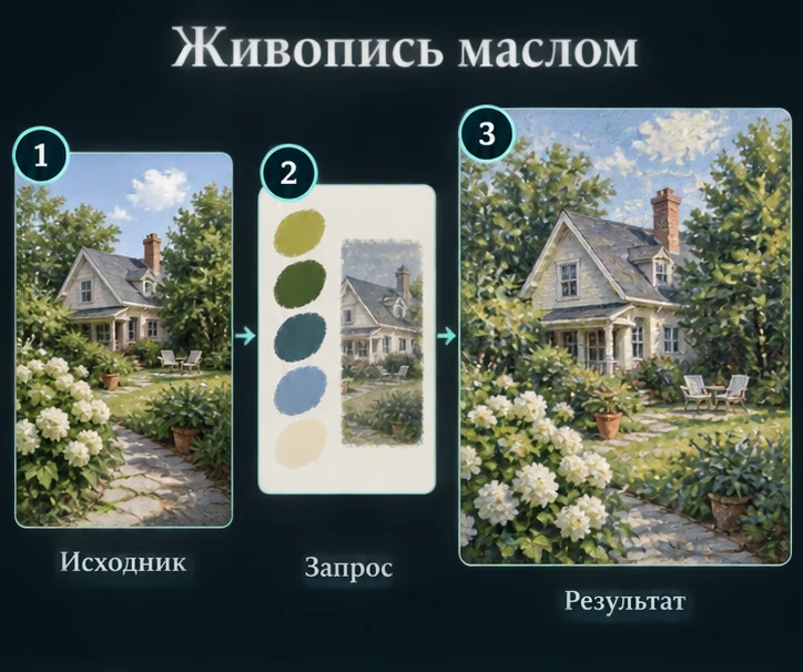 Превратить фото в картину маслом с ИИ: Подготовить исходник → Настроить запрос → Проверить результат