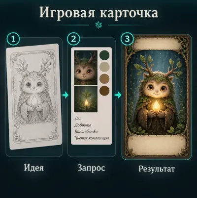Создать иллюстрации карточек настольной игры с ИИ