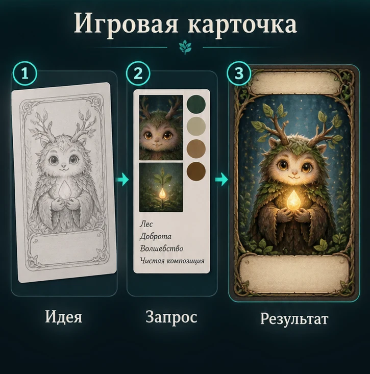 Создать иллюстрации карточек настольной игры с ИИ: Определить задачу → Настроить запрос → Проверить результат