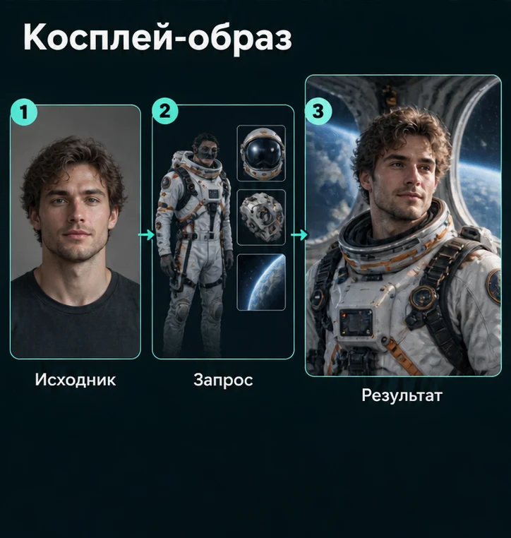 Косплей по фотографии с помощью ИИ: Подготовить исходник → Настроить запрос → Проверить результат