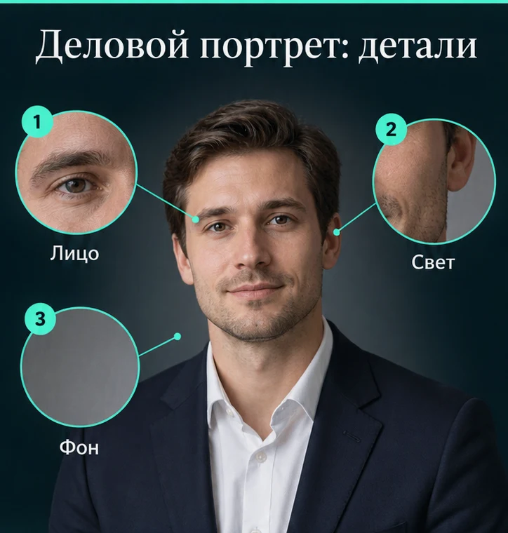 Деловой портрет: Лицо, Свет, Фон — визуальные ориентиры проверки