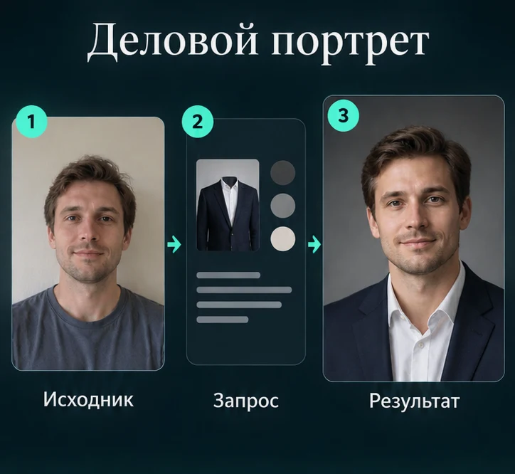 Фото для резюме с помощью ИИ: Подготовить исходник → Настроить запрос → Проверить результат