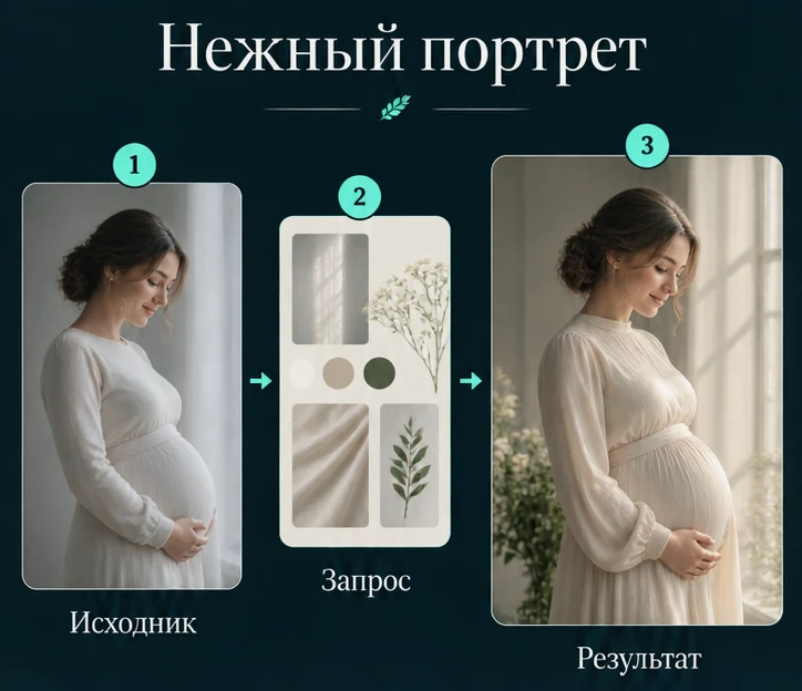 Нейрофотосессия беременности по фото: Подготовить исходник → Настроить запрос → Проверить результат