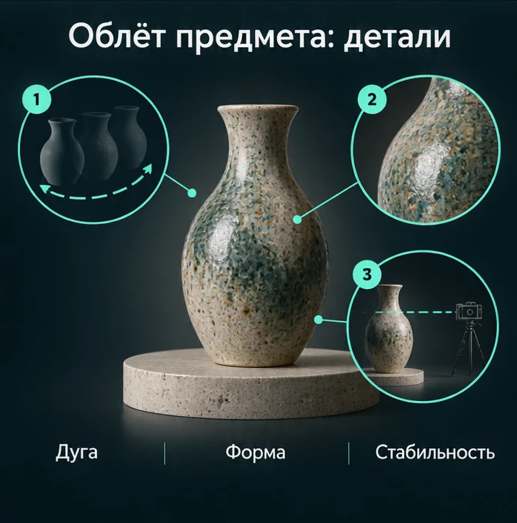 Облёт предмета: Дуга, Форма, Стабильность — визуальные ориентиры проверки