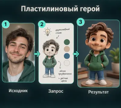 Пластилиновый персонаж по фото с ИИ
