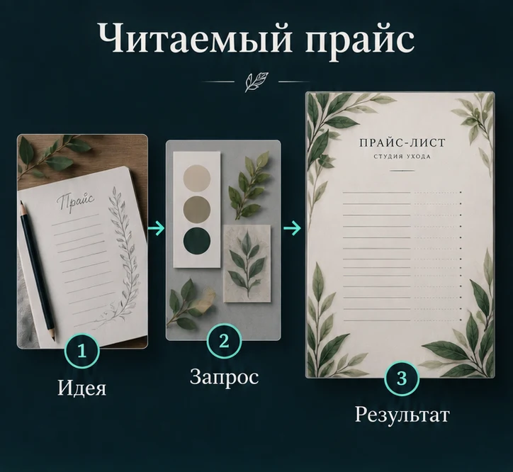 Оформить прайс-лист салона с помощью ИИ: Определить задачу → Настроить запрос → Проверить результат
