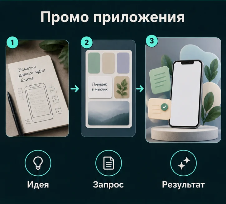 Создать промоиллюстрацию приложения с ИИ: Определить задачу → Настроить запрос → Проверить результат