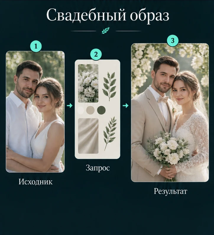 Свадебная нейрофотосессия по фото: Подготовить исходник → Настроить запрос → Проверить результат
