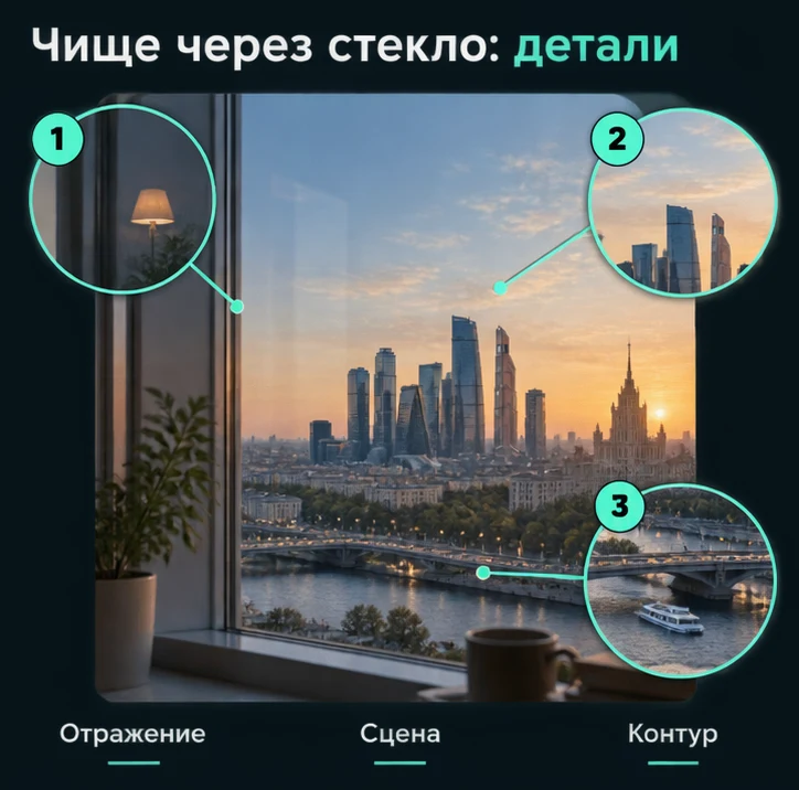 Чище через стекло: Отражение, Сцена, Контур — визуальные ориентиры проверки