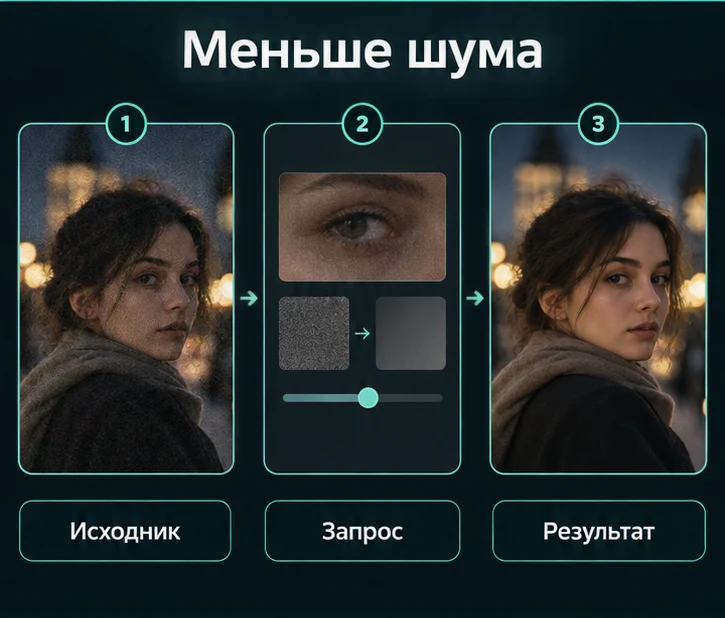Уменьшить шум на фотографии с ИИ: Подготовить исходник → Настроить запрос → Проверить результат