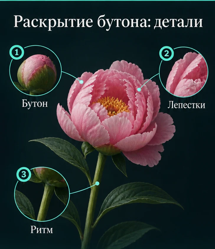 Раскрытие бутона: Бутон, Лепестки, Ритм — визуальные ориентиры проверки