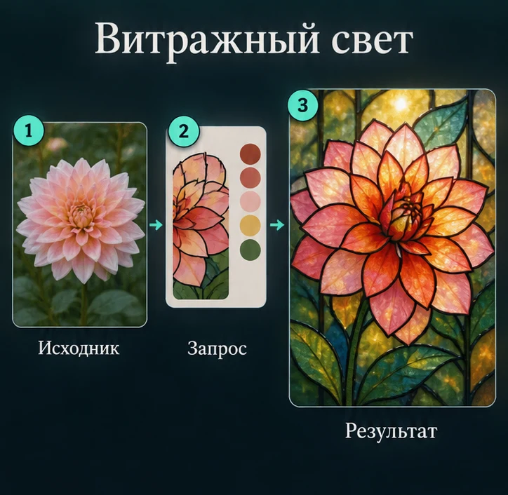 Витражная стилизация фотографии с ИИ: Подготовить исходник → Настроить запрос → Проверить результат
