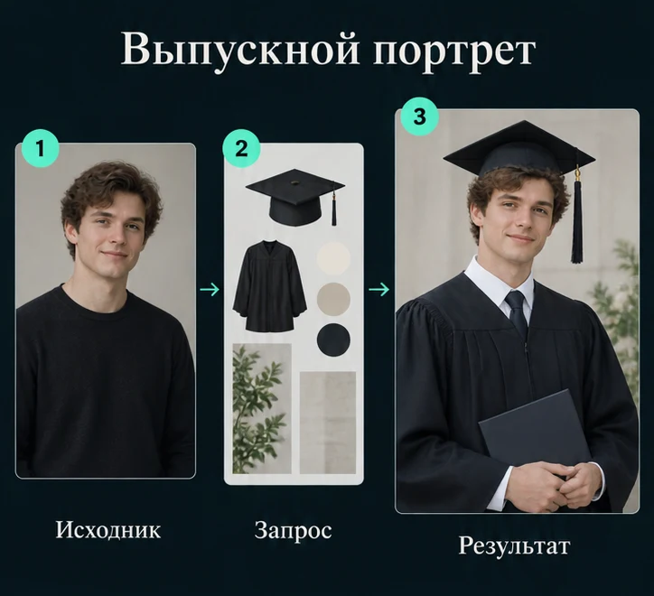 Выпускная нейрофотосессия с ИИ: Подготовить исходник → Настроить запрос → Проверить результат