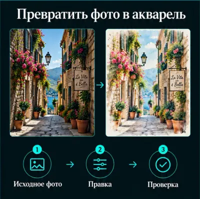 Превратить фото в акварель