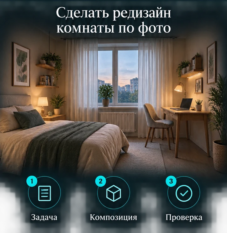Сделать редизайн комнаты по фото: Задача → Композиция → Проверка