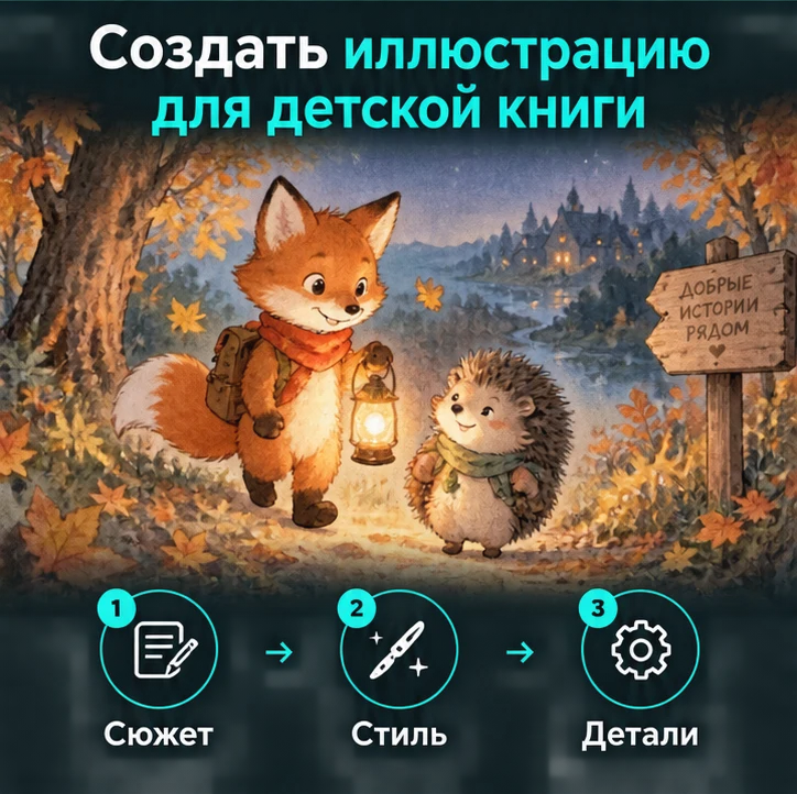 Создать иллюстрацию для детской книги: Сюжет → Стиль → Детали