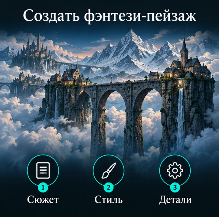 Создать фэнтези-пейзаж с ИИ: Сюжет → Стиль → Детали
