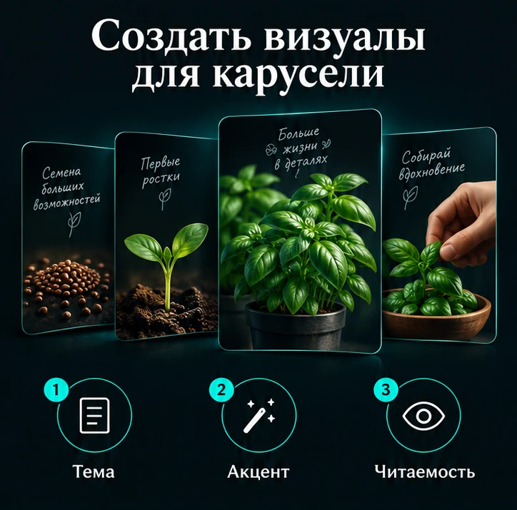 Создать визуалы для карусели: Тема → Акцент → Читаемость