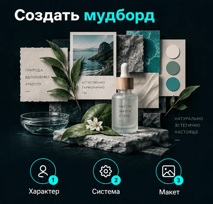 Создать мудборд с помощью ИИ: Характер → Система → Макет