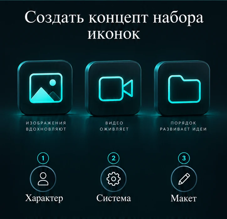 Создать концепт набора иконок: Характер → Система → Макет