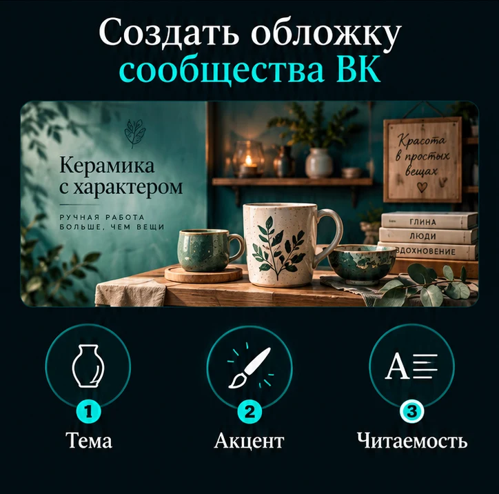 Создать обложку сообщества ВК: Тема → Акцент → Читаемость