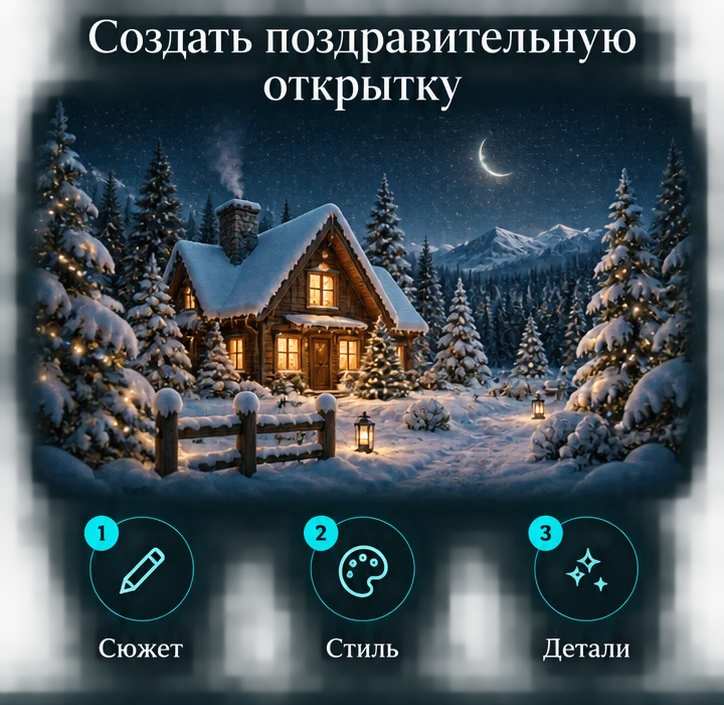 Создать поздравительную открытку с ИИ: Сюжет → Стиль → Детали