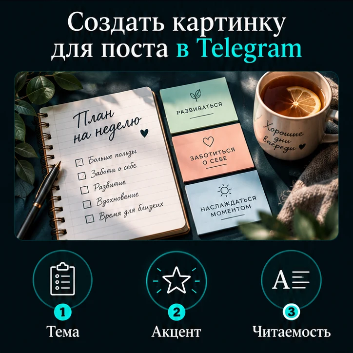 Создать картинку для поста в Telegram: Тема → Акцент → Читаемость