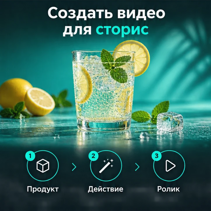 Создать видео для сторис с ИИ: Продукт → Действие → Ролик