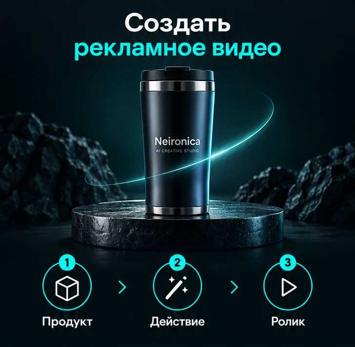 Создать рекламное видео с ИИ: Продукт → Действие → Ролик