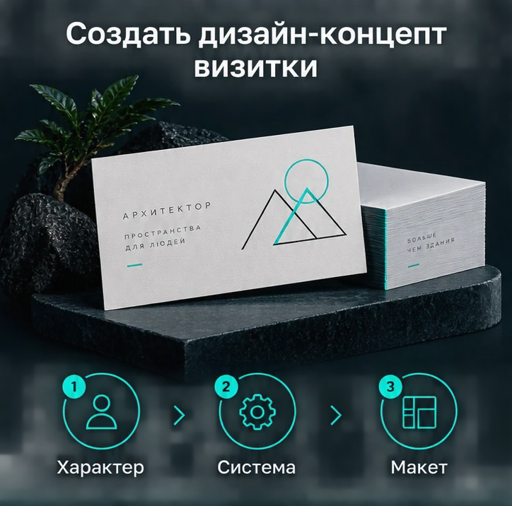 Создать дизайн-концепт визитки: Характер → Система → Макет