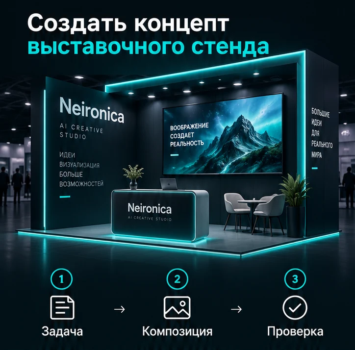 Создать концепт выставочного стенда: Задача → Композиция → Проверка