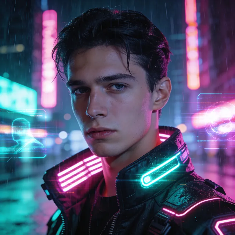 Нейрофотосессия киберпанк: футуристический неоновый образ после AI