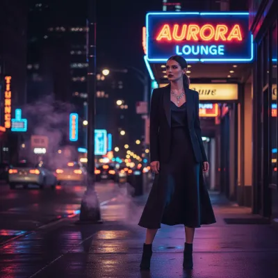 AI ночной портрет в городских огнях