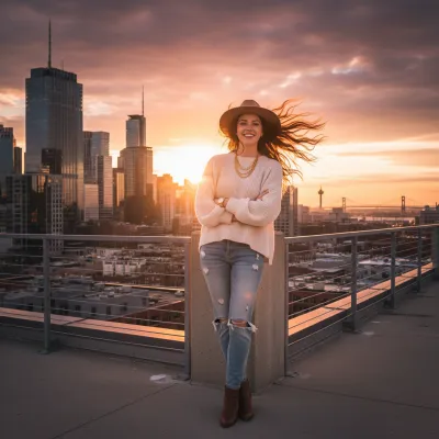 AI фотосессия на крыше с видом на город