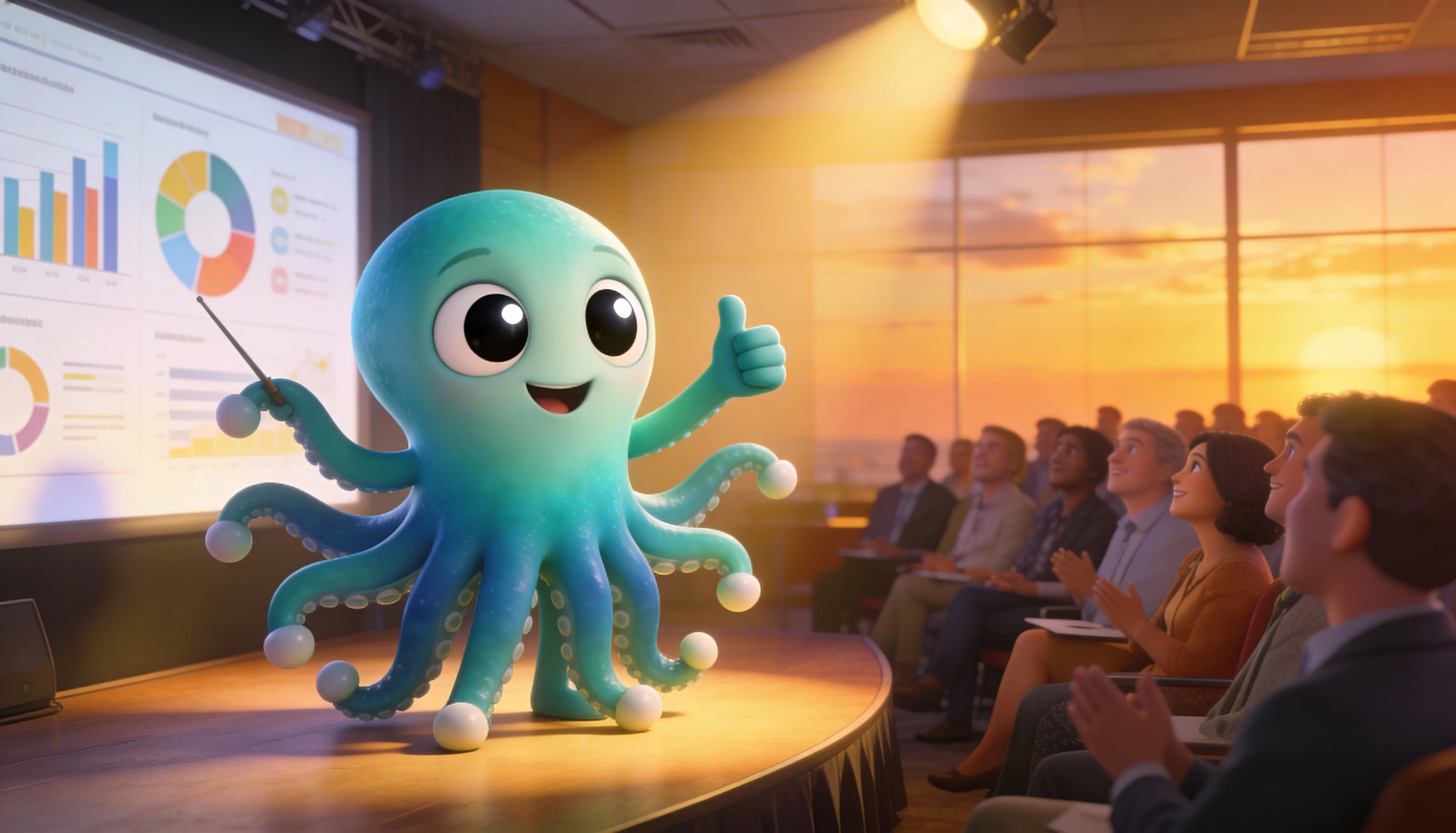 Октавио гордо показывает готовые графики — успех!