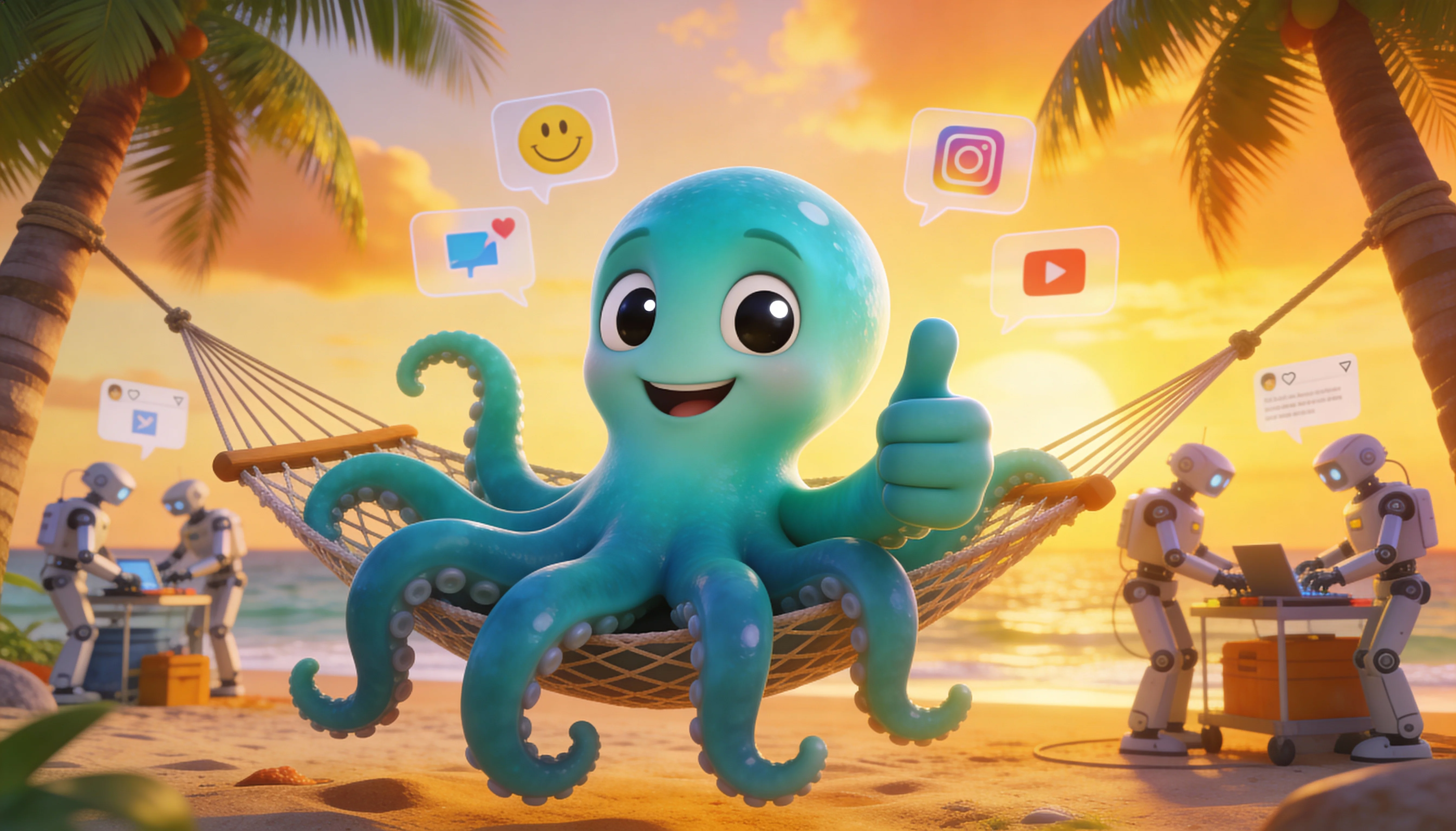 Октавио отдыхает пока роботы автоматически публикуют контент во все соцсети