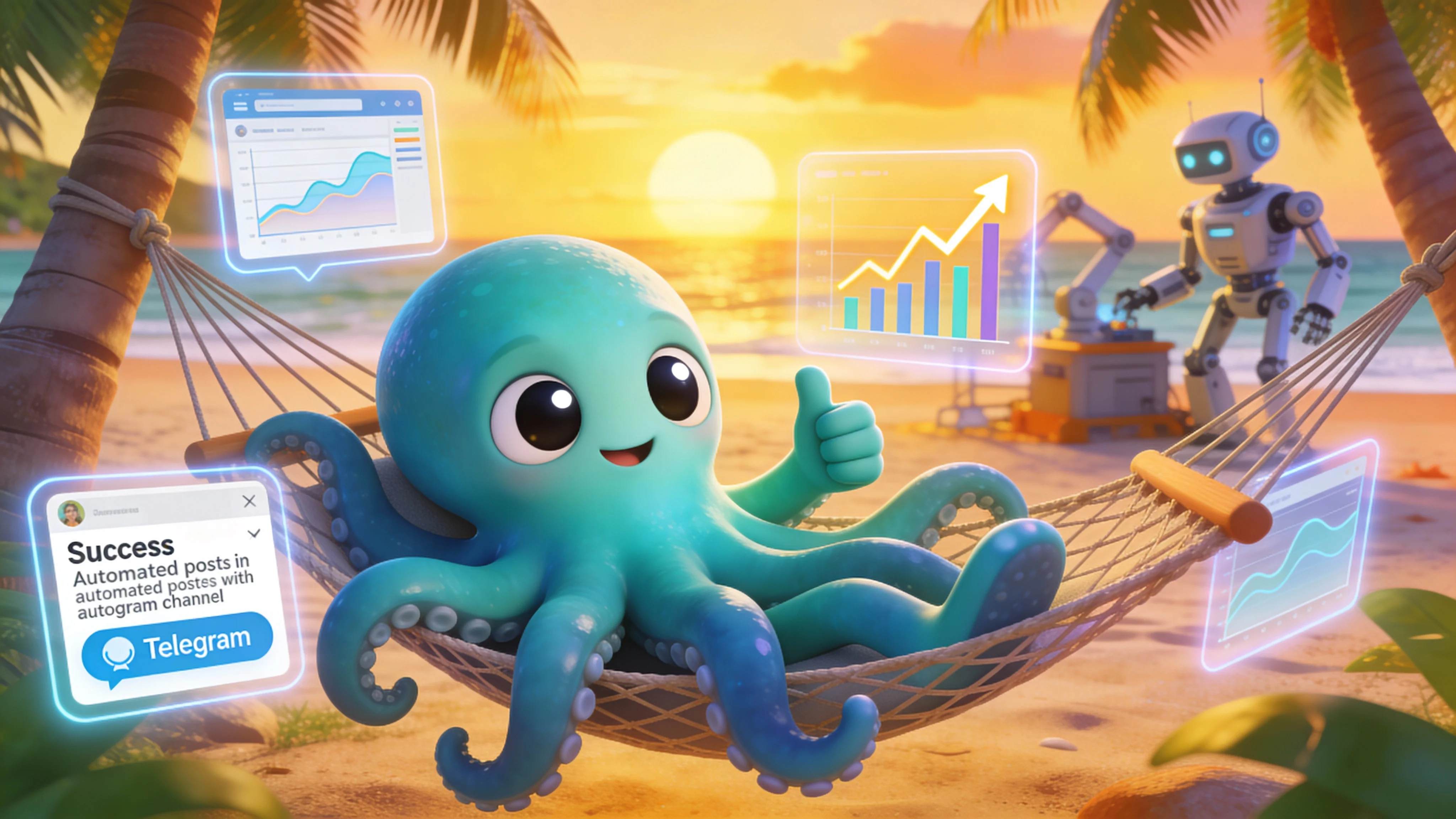 Иллюстрация: автопостинг в Telegram работает на фоне, пока вы занимаетесь важным