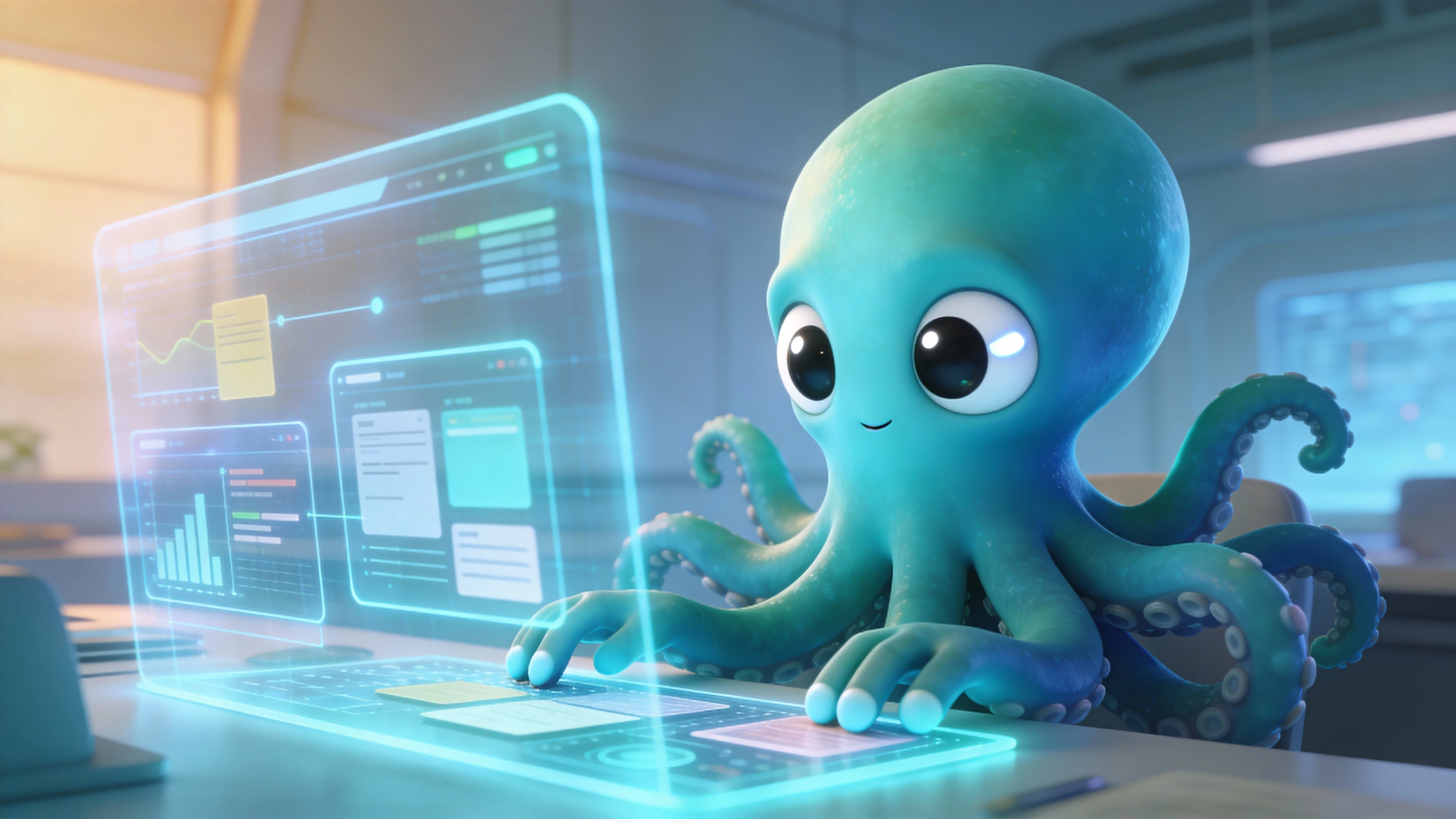 Осьминог создает контент для канала Яндекс Дзен