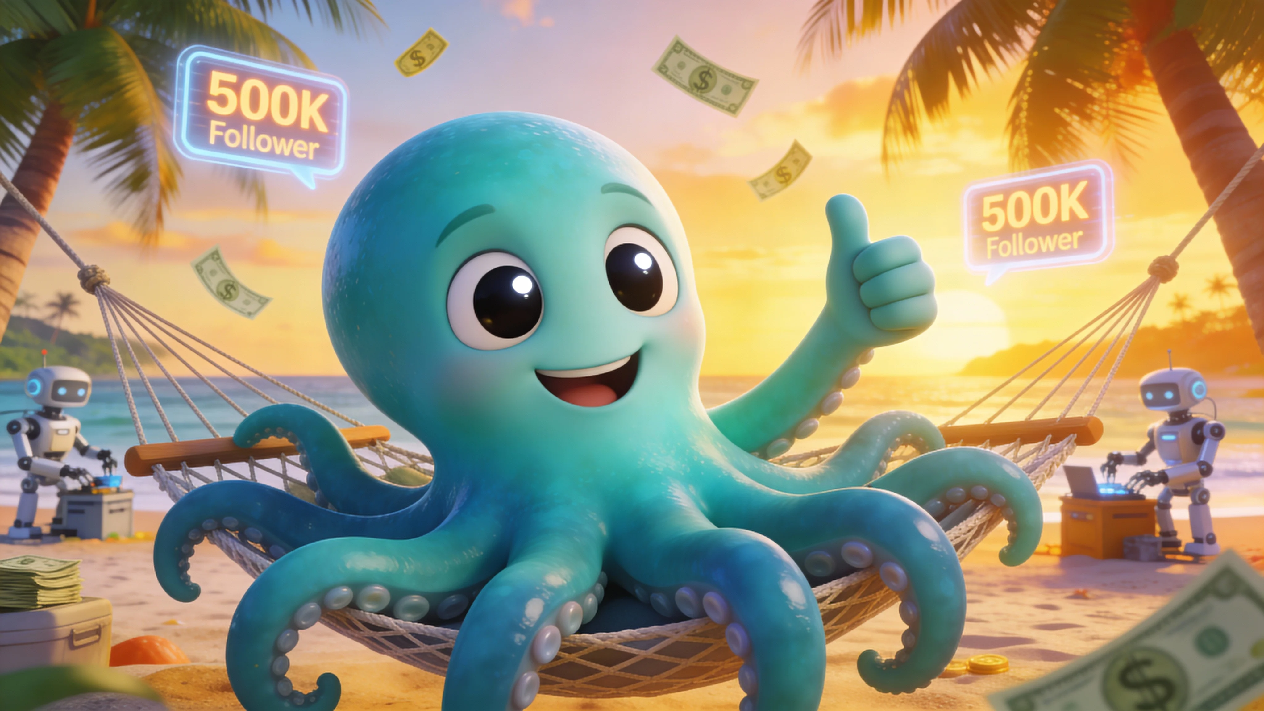 Осьминог празднует успех своего канала Яндекс Дзен