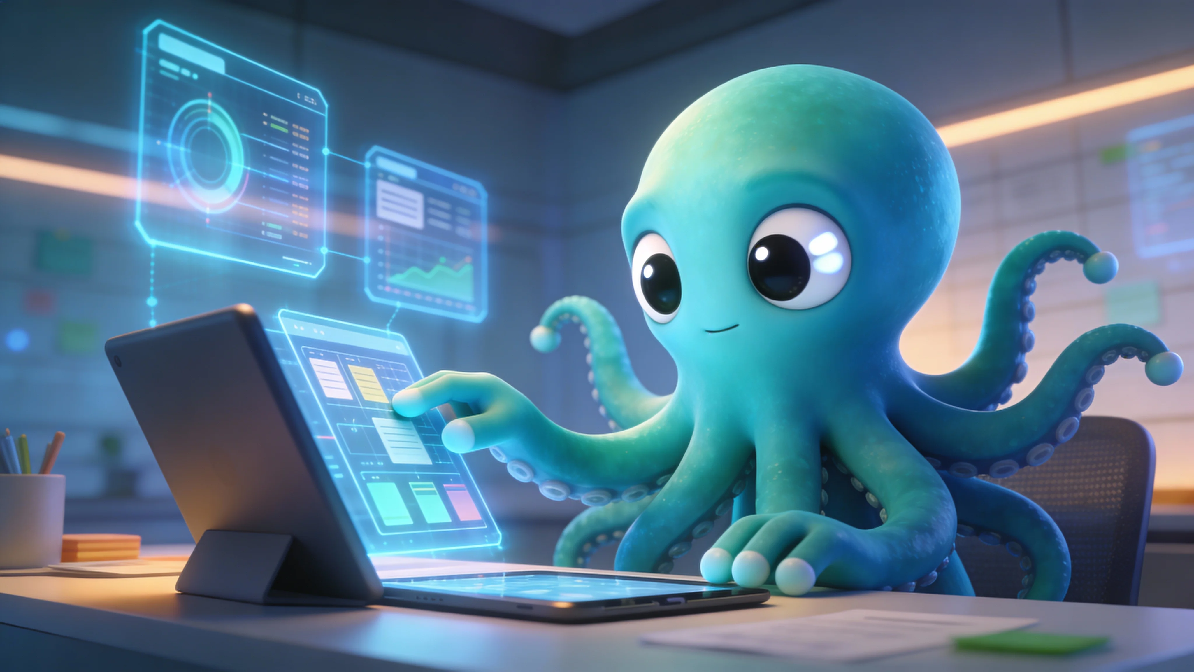 Осьминог создает контент для группы ВКонтакте