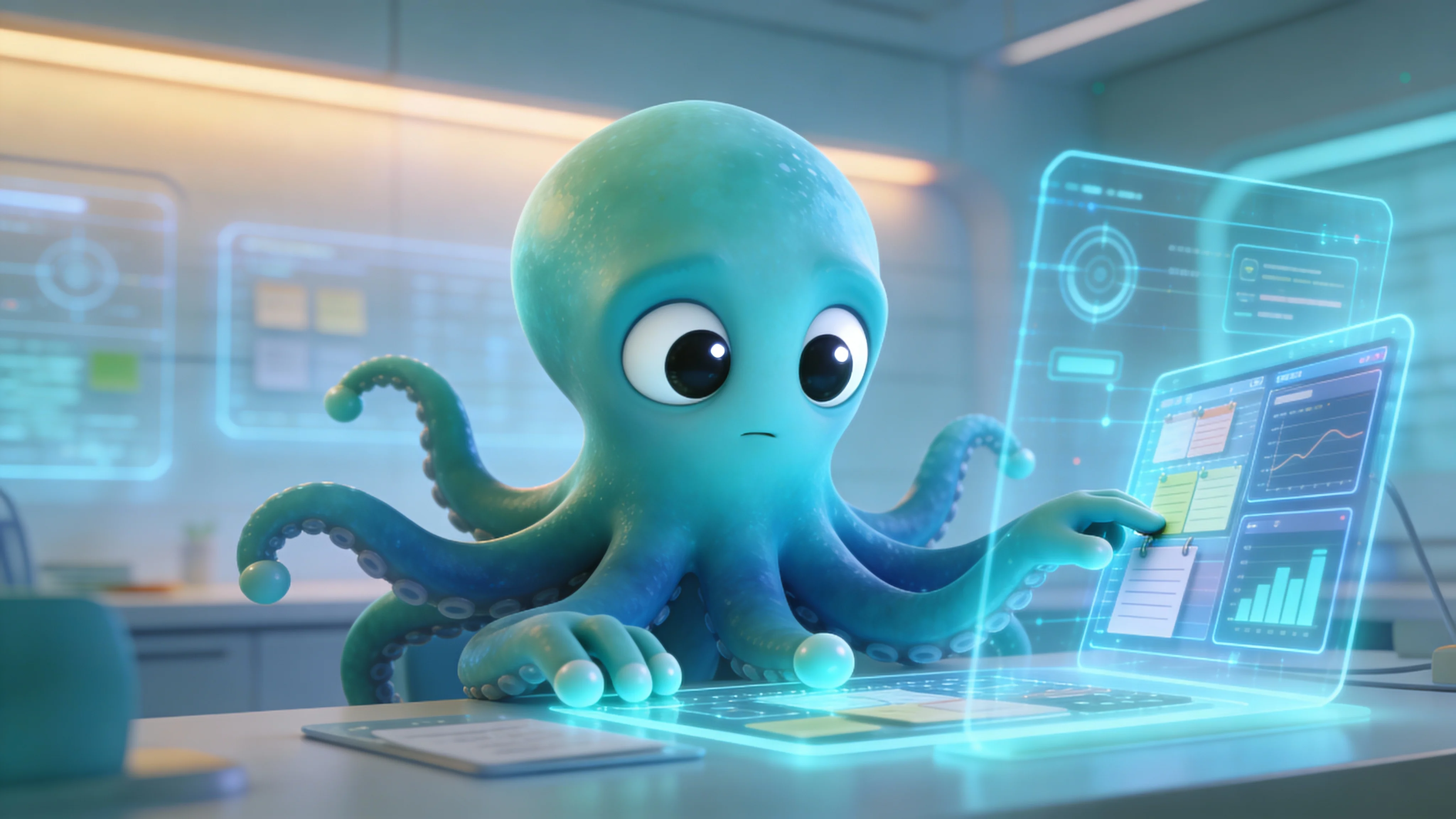 Осьминог создает контент для канала Яндекс Дзен