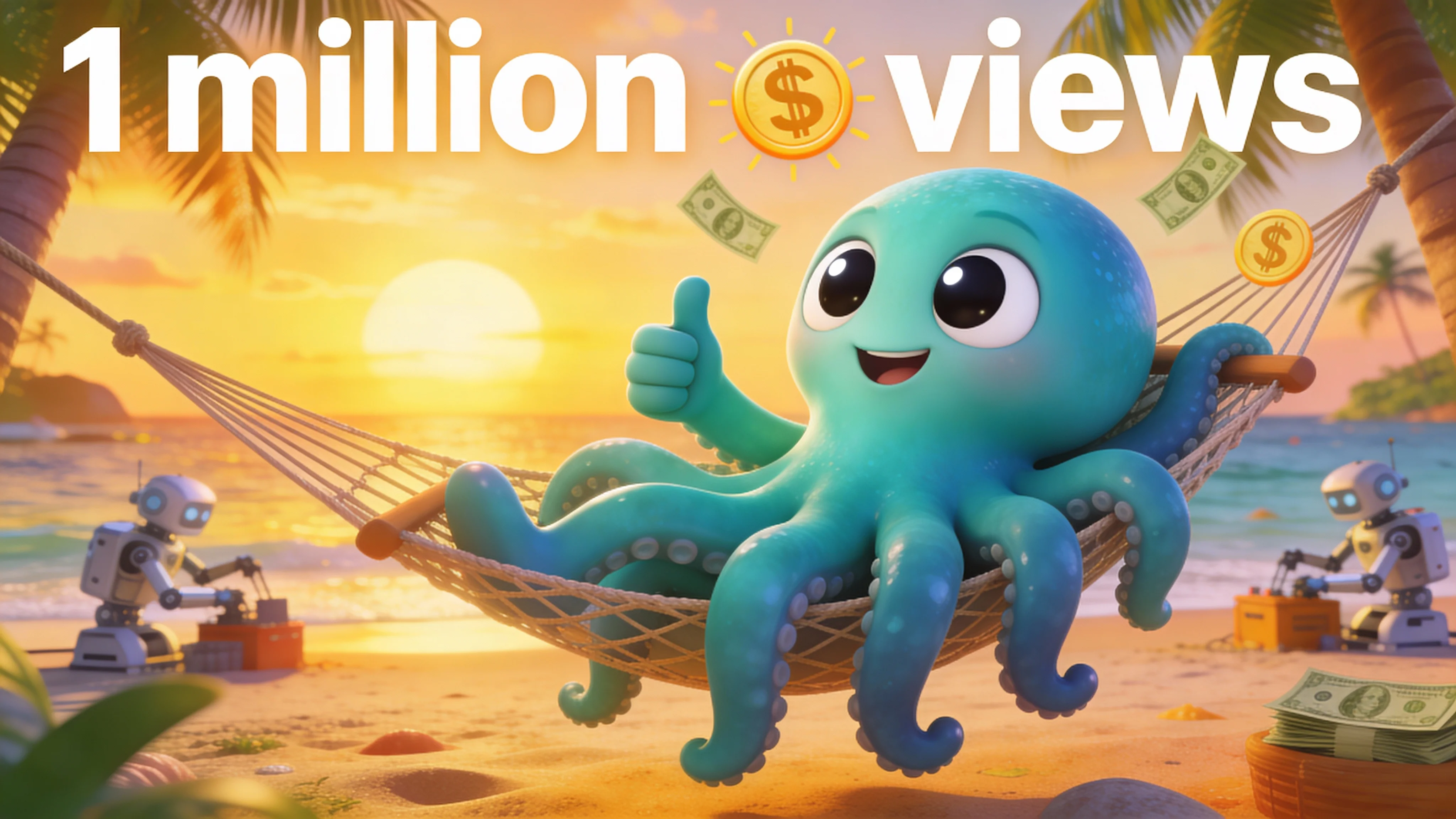 Осьминог празднует успех своего канала Яндекс Дзен